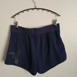Navy Blue Women's Shorts with Hummingbird Design